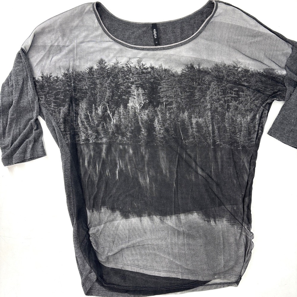 Vintage Y2K Edista M Sheer Mesh Graphic Shirt Whimsigoth Fairy Nature Artsy